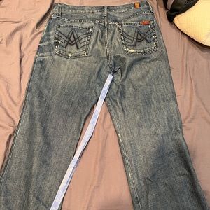 Mens A pocket 7 for all mankind jeans,blue, relaxed,button fly,30x29,made in USA
